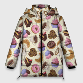 Женская зимняя куртка 3D с принтом Радости и сладости 2 в Тюмени, верх — 100% полиэстер; подкладка — 100% полиэстер; утеплитель — 100% полиэстер | длина ниже бедра, силуэт Оверсайз. Есть воротник-стойка, отстегивающийся капюшон и ветрозащитная планка. 

Боковые карманы с листочкой на кнопках и внутренний карман на молнии | глазурь | завтрак | кекс | кофе | крем | круасан | макарон | настроение | паттерн | печенье | пончик | радости | сладости | торт