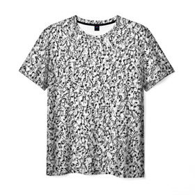 Мужская футболка 3D с принтом Музыкальные ноты в Тюмени, 100% полиэфир | прямой крой, круглый вырез горловины, длина до линии бедер | знаки | мелодия | музыка | нота | паттерн | символы | скрипичный ключ | текстура | черно белый