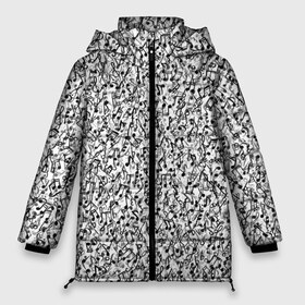 Женская зимняя куртка 3D с принтом Музыкальные ноты в Тюмени, верх — 100% полиэстер; подкладка — 100% полиэстер; утеплитель — 100% полиэстер | длина ниже бедра, силуэт Оверсайз. Есть воротник-стойка, отстегивающийся капюшон и ветрозащитная планка. 

Боковые карманы с листочкой на кнопках и внутренний карман на молнии | знаки | мелодия | музыка | нота | паттерн | символы | скрипичный ключ | текстура | черно белый