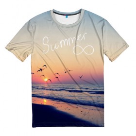 Мужская футболка 3D с принтом Summer в Тюмени, 100% полиэфир | прямой крой, круглый вырез горловины, длина до линии бедер | summer | закат | лето | пляж