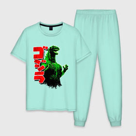Мужская пижама хлопок с принтом Godzilla в Тюмени, 100% хлопок | брюки и футболка прямого кроя, без карманов, на брюках мягкая резинка на поясе и по низу штанин
 | годзилла