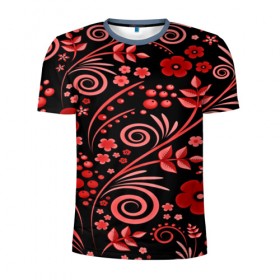 Мужская футболка 3D спортивная с принтом Red pattern в Тюмени, 100% полиэстер с улучшенными характеристиками | приталенный силуэт, круглая горловина, широкие плечи, сужается к линии бедра | 
