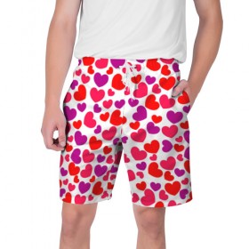 Мужские шорты 3D с принтом Сердца в Тюмени,  полиэстер 100% | прямой крой, два кармана без застежек по бокам. Мягкая трикотажная резинка на поясе, внутри которой широкие завязки. Длина чуть выше колен | 