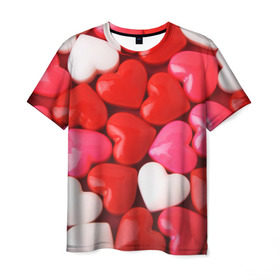 Мужская футболка 3D с принтом Candy в Тюмени, 100% полиэфир | прямой крой, круглый вырез горловины, длина до линии бедер | heart | love | любовь | сердца