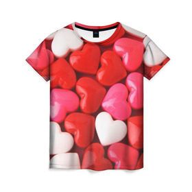 Женская футболка 3D с принтом Candy в Тюмени, 100% полиэфир ( синтетическое хлопкоподобное полотно) | прямой крой, круглый вырез горловины, длина до линии бедер | heart | love | любовь | сердца