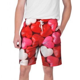 Мужские шорты 3D с принтом Candy в Тюмени,  полиэстер 100% | прямой крой, два кармана без застежек по бокам. Мягкая трикотажная резинка на поясе, внутри которой широкие завязки. Длина чуть выше колен | heart | love | любовь | сердца