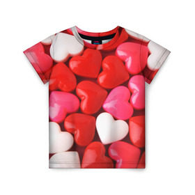 Детская футболка 3D с принтом Candy в Тюмени, 100% гипоаллергенный полиэфир | прямой крой, круглый вырез горловины, длина до линии бедер, чуть спущенное плечо, ткань немного тянется | heart | love | любовь | сердца