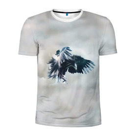 Мужская футболка 3D спортивная с принтом Орлиная атака в Тюмени, 100% полиэстер с улучшенными характеристиками | приталенный силуэт, круглая горловина, широкие плечи, сужается к линии бедра | клюв | коршун | крылья | небо | облака | опасность | орел | охота | полет. перья | птица | хищник