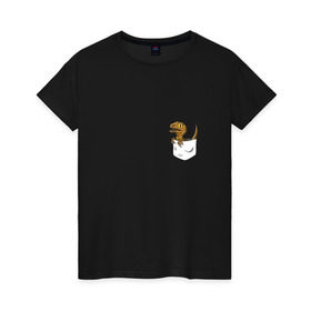 Женская футболка хлопок с принтом Дракончик в кармашке в Тюмени, 100% хлопок | прямой крой, круглый вырез горловины, длина до линии бедер, слегка спущенное плечо | дино | динозавр | карман | ящерица | ящерка