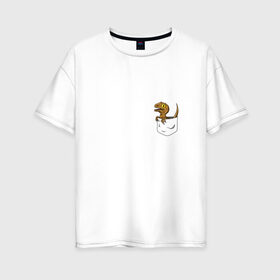 Женская футболка хлопок Oversize с принтом Динозаврик в кармашке в Тюмени, 100% хлопок | свободный крой, круглый ворот, спущенный рукав, длина до линии бедер
 | дино | динозавр | карман | ящерица | ящерка
