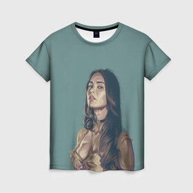 Женская футболка 3D с принтом Меган Фокс в Тюмени, 100% полиэфир ( синтетическое хлопкоподобное полотно) | прямой крой, круглый вырез горловины, длина до линии бедер | megan fox | актриса | бездарность