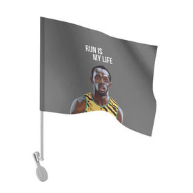 Флаг для автомобиля с принтом Усэйн Болт в Тюмени, 100% полиэстер | Размер: 30*21 см | бег | усейн | чемпион