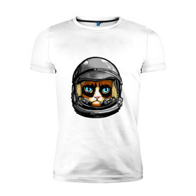 Мужская футболка премиум с принтом Кот космонавт в Тюмени, 92% хлопок, 8% лайкра | приталенный силуэт, круглый вырез ворота, длина до линии бедра, короткий рукав | 