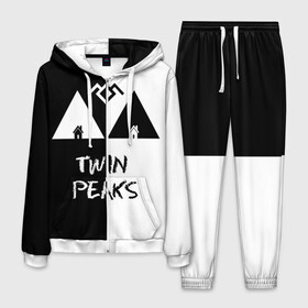 Мужской костюм 3D с принтом Twin Peaks в Тюмени, 100% полиэстер | Манжеты и пояс оформлены тканевой резинкой, двухслойный капюшон со шнурком для регулировки, карманы спереди | арт | сериал | твин пикс | фильмы | черно белые