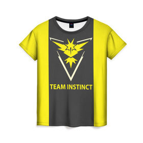 Женская футболка 3D с принтом Team instinct в Тюмени, 100% полиэфир ( синтетическое хлопкоподобное полотно) | прямой крой, круглый вырез горловины, длина до линии бедер | Тематика изображения на принте: game | игра | игрок | инстинкт | пикачу | покемон