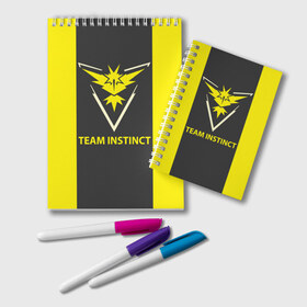 Блокнот с принтом Team instinct в Тюмени, 100% бумага | 48 листов, плотность листов — 60 г/м2, плотность картонной обложки — 250 г/м2. Листы скреплены удобной пружинной спиралью. Цвет линий — светло-серый
 | Тематика изображения на принте: game | игра | игрок | инстинкт | пикачу | покемон