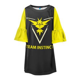 Детское платье 3D с принтом Team instinct в Тюмени, 100% полиэстер | прямой силуэт, чуть расширенный к низу. Круглая горловина, на рукавах — воланы | Тематика изображения на принте: game | игра | игрок | инстинкт | пикачу | покемон