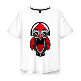 Мужская футболка хлопок Oversize с принтом Сова в наушниках в Тюмени, 100% хлопок | свободный крой, круглый ворот, “спинка” длиннее передней части | dj | бит | диджей | музыка | наушники | сова | совушка