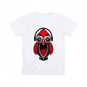 Детская футболка хлопок с принтом Сова в наушниках в Тюмени, 100% хлопок | круглый вырез горловины, полуприлегающий силуэт, длина до линии бедер | dj | бит | диджей | музыка | наушники | сова | совушка
