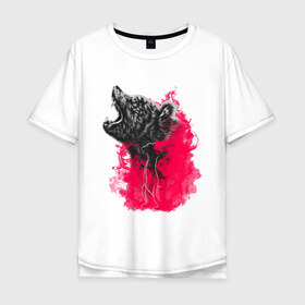 Мужская футболка хлопок Oversize с принтом Рев в Тюмени, 100% хлопок | свободный крой, круглый ворот, “спинка” длиннее передней части | pink | roar | дым | клык | клыки | пинк | розовый