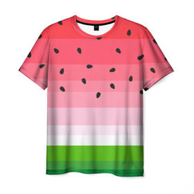 Мужская футболка 3D с принтом Арбузик в Тюмени, 100% полиэфир | прямой крой, круглый вырез горловины, длина до линии бедер | pattern | trend | арбуз | зеленый | косточки | красный | мода | патерн | паттерн | розовый | текстура | тренд | фрукт | ягода