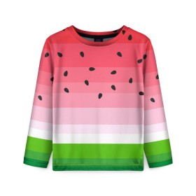 Детский лонгслив 3D с принтом Арбузик в Тюмени, 100% полиэстер | длинные рукава, круглый вырез горловины, полуприлегающий силуэт
 | pattern | trend | арбуз | зеленый | косточки | красный | мода | патерн | паттерн | розовый | текстура | тренд | фрукт | ягода