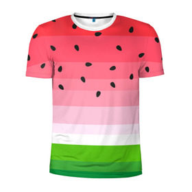 Мужская футболка 3D спортивная с принтом Арбузик в Тюмени, 100% полиэстер с улучшенными характеристиками | приталенный силуэт, круглая горловина, широкие плечи, сужается к линии бедра | pattern | trend | арбуз | зеленый | косточки | красный | мода | патерн | паттерн | розовый | текстура | тренд | фрукт | ягода