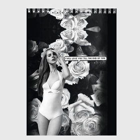 Скетчбук с принтом Lana Del Rey в Тюмени, 100% бумага
 | 48 листов, плотность листов — 100 г/м2, плотность картонной обложки — 250 г/м2. Листы скреплены сверху удобной пружинной спиралью | lana del rey | лана дель рей