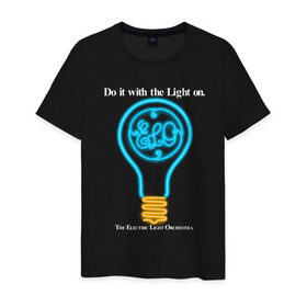 Мужская футболка хлопок с принтом The Electric Light Orchestra в Тюмени, 100% хлопок | прямой крой, круглый вырез горловины, длина до линии бедер, слегка спущенное плечо. | electric | electronic | elo | light | music | orchestra | музыка | электронная | эло