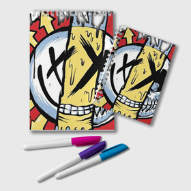 Блокнот с принтом MIXED UP Blink-182 в Тюмени, 100% бумага | 48 листов, плотность листов — 60 г/м2, плотность картонной обложки — 250 г/м2. Листы скреплены удобной пружинной спиралью. Цвет линий — светло-серый
 | 3 | mixed | rock | музыка | рок | череп