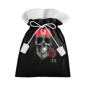 Подарочный 3D мешок с принтом Череп с розой в Тюмени, 100% полиэстер | Размер: 29*39 см | Тематика изображения на принте: пираты | повязка | роза | романтика | скелет | череп
