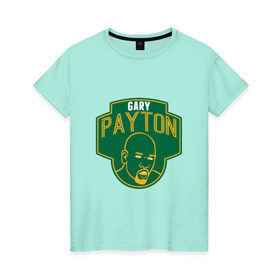 Женская футболка хлопок с принтом Gary Payton в Тюмени, 100% хлопок | прямой крой, круглый вырез горловины, длина до линии бедер, слегка спущенное плечо | basketball | nba | seattle | sonics | sport | баскетбол | нба | пэйтон | сиэтл | соникс | спорт