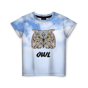 Детская футболка 3D с принтом Owl в Тюмени, 100% гипоаллергенный полиэфир | прямой крой, круглый вырез горловины, длина до линии бедер, чуть спущенное плечо, ткань немного тянется | Тематика изображения на принте: owl | животные | полуночник | природа | сова | сыч | филин | этника