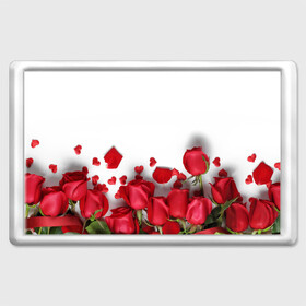 Магнит 45*70 с принтом Розы в Тюмени, Пластик | Размер: 78*52 мм; Размер печати: 70*45 | flowers | gift | hearts | love | red | romantic | roses | valentines day | красные розы | сердечки