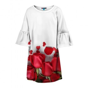 Детское платье 3D с принтом Розы в Тюмени, 100% полиэстер | прямой силуэт, чуть расширенный к низу. Круглая горловина, на рукавах — воланы | flowers | gift | hearts | love | red | romantic | roses | valentines day | красные розы | сердечки
