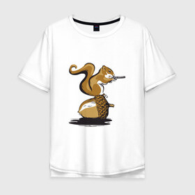 Мужская футболка хлопок Oversize с принтом Белка в Тюмени, 100% хлопок | свободный крой, круглый ворот, “спинка” длиннее передней части | белка | белочка | жёлудь | животные | лес | орех | оружие | солдат