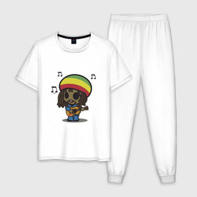 Мужская пижама хлопок с принтом Reggae в Тюмени, 100% хлопок | брюки и футболка прямого кроя, без карманов, на брюках мягкая резинка на поясе и по низу штанин
 | bob marley | боб марли