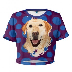 Женская футболка 3D укороченная с принтом Лабрадор Ретривер в Тюмени, 100% полиэстер | круглая горловина, длина футболки до линии талии, рукава с отворотами | animal | dog | labrador retriever | pet | puppy | арт | животные | лабрадор | пес | собаки