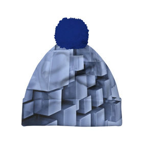 Шапка 3D c помпоном с принтом Текстура в Тюмени, 100% полиэстер | универсальный размер, печать по всей поверхности изделия | abstract | abstraction | block | tessera | абстракция | кубики | текстура