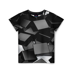 Детская футболка 3D с принтом Кубы материи в Тюмени, 100% гипоаллергенный полиэфир | прямой крой, круглый вырез горловины, длина до линии бедер, чуть спущенное плечо, ткань немного тянется | abstract | abstraction | block | tessera | абстракция | кубики | текстура