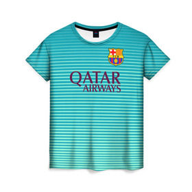 Женская футболка 3D с принтом Aqua Barcelona в Тюмени, 100% полиэфир ( синтетическое хлопкоподобное полотно) | прямой крой, круглый вырез горловины, длина до линии бедер | barcelona | барса | барселона | футбол