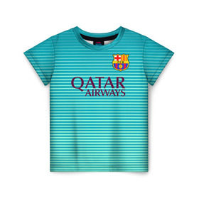 Детская футболка 3D с принтом Aqua Barcelona в Тюмени, 100% гипоаллергенный полиэфир | прямой крой, круглый вырез горловины, длина до линии бедер, чуть спущенное плечо, ткань немного тянется | barcelona | барса | барселона | футбол