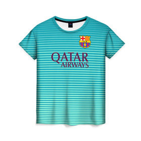 Женская футболка 3D с принтом Aqua Messi в Тюмени, 100% полиэфир ( синтетическое хлопкоподобное полотно) | прямой крой, круглый вырез горловины, длина до линии бедер | barcelona | messi | барса | барселона | месси | футбол