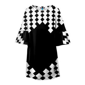Детское платье 3D с принтом Шахматная клетка в Тюмени, 100% полиэстер | прямой силуэт, чуть расширенный к низу. Круглая горловина, на рукавах — воланы | Тематика изображения на принте: abstract | abstraction | block | tessera | абстракция | клетка | кубики | текстура