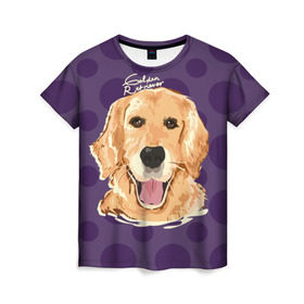 Женская футболка 3D с принтом Золотистый ретривер в Тюмени, 100% полиэфир ( синтетическое хлопкоподобное полотно) | прямой крой, круглый вырез горловины, длина до линии бедер | animal | dog | golden retriever | pet | puppy | арт | голден ретривер | животные | пес | собаки