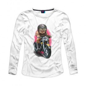 Женский лонгслив хлопок с принтом Кот мотоциклист в Тюмени, 100% хлопок |  | Тематика изображения на принте: moto | киса | кот | котэ | мото | мотоцикл | очки | шлем