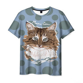 Мужская футболка 3D с принтом Мейн-Кун в Тюмени, 100% полиэфир | прямой крой, круглый вырез горловины, длина до линии бедер | cat | kitten | kitty | maine coon | pet | арт | животные | коты | кошки | кружочки | мейн кун | текстура