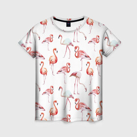 Женская футболка 3D с принтом Фламинго в Тюмени, 100% полиэфир ( синтетическое хлопкоподобное полотно) | прямой крой, круглый вырез горловины, длина до линии бедер | vppdgryphon | арт | краска | прикольные | птицы | фламинго | цветные