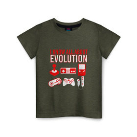 Детская футболка хлопок с принтом Я знаю всё об эволюции в Тюмени, 100% хлопок | круглый вырез горловины, полуприлегающий силуэт, длина до линии бедер | action | dendy | evolution | game | joystick | mario | nintendo | sega | денди | джойстик | игра | игры | картридж | компьютер | марио | нинтендо | приставка | сега | тетрис | эволюция