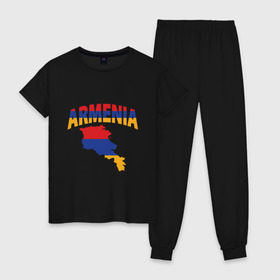 Женская пижама хлопок с принтом Армения в Тюмени, 100% хлопок | брюки и футболка прямого кроя, без карманов, на брюках мягкая резинка на поясе и по низу штанин | armenia | азия | арарат | армения | армяне | армянин | кавказ | коньяк | патриот | страна